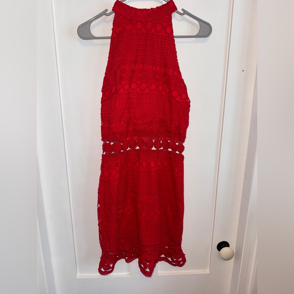 Red Lace Halter Dress